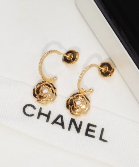 Alternative view of Chanel Hollow Camellia Earrings Gold For Women