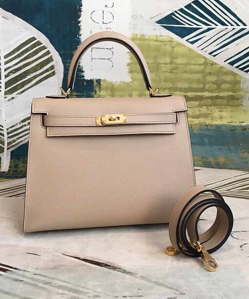 Hermes Kelly Light Gray For Women Gold Toned Hardware 10in/25cm