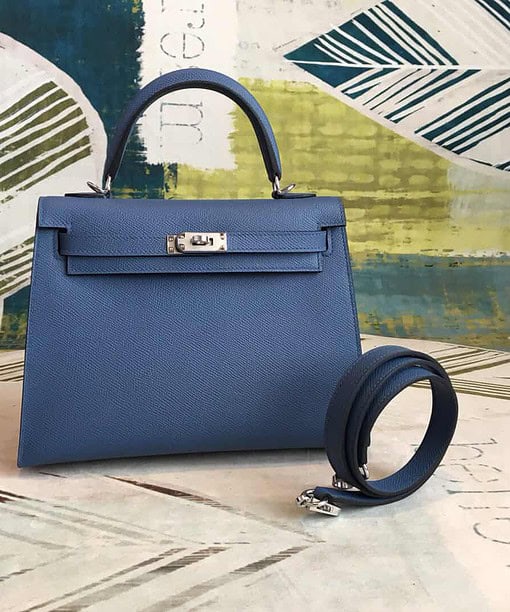Hermes Kelly Navy For Women Silver Toned Hardware 10in/25cm