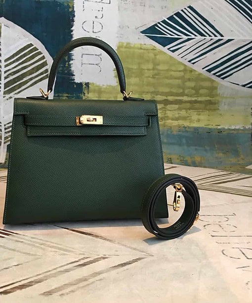 Hermes Kelly Green For Women Gold Toned Hardware 10in/25cm