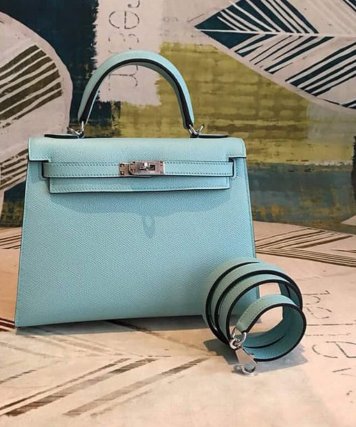 Hermes Kelly Light Blue For Women Silver Toned Hardware 10in/25cm