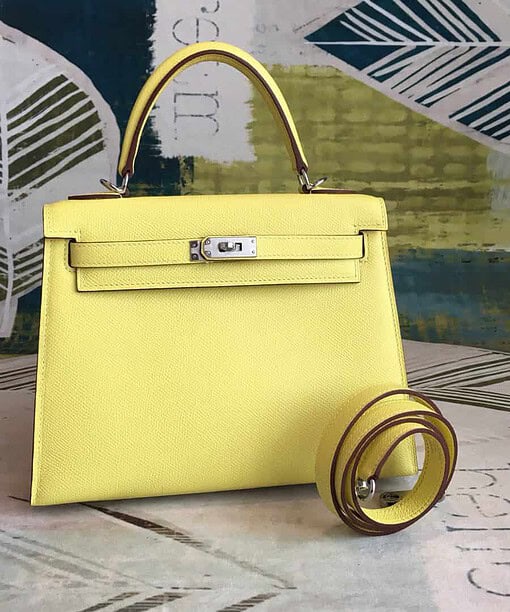 Hermes Kelly Light Yellow For Women Silver Toned Hardware 10in/25cm