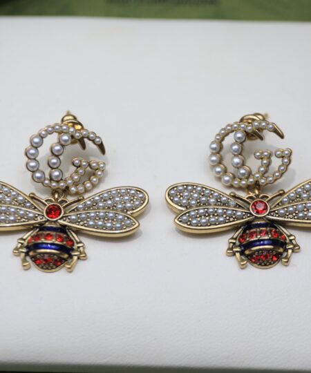 Alternative view of Gucci Interlocking And Bee Pearl Earrings Gold Tone For Women