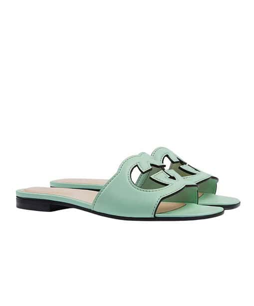 Gucci Interlocking G Cut-Out Sandal Green For Women 694451 US000 4817