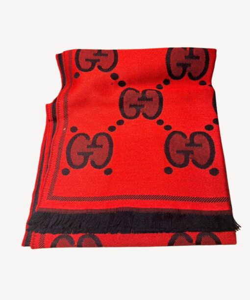 Gucci Jacquard Wool & Silk Scarf Red For Women