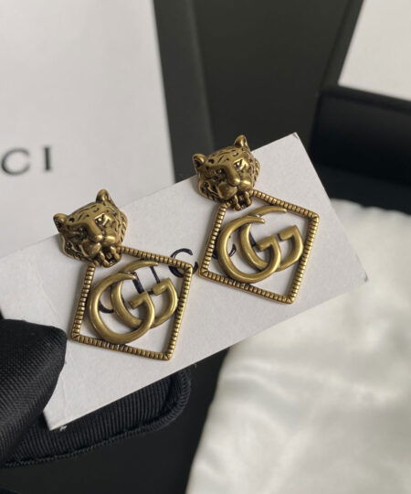Alternative view of Gucci Leopard Rhombus Earrings Gold Tone For Women