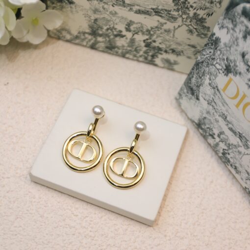 Dior Metal CD Circle Earrings Gold Tone For Women - Image 2