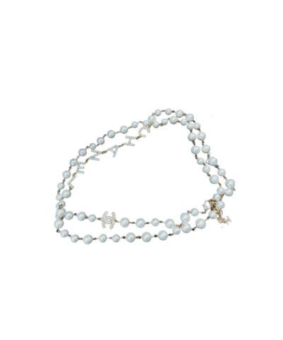 Chanel Multi Layered Letters Links Pearl Necklace White For Women