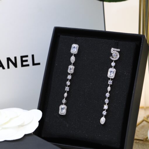 Chanel N?5 Drop Earrings Silver Tone For Women - Image 8