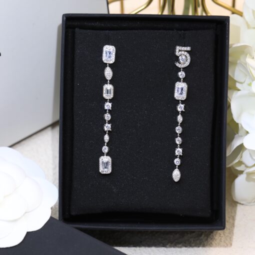 Chanel N?5 Drop Earrings Silver Tone For Women - Image 7