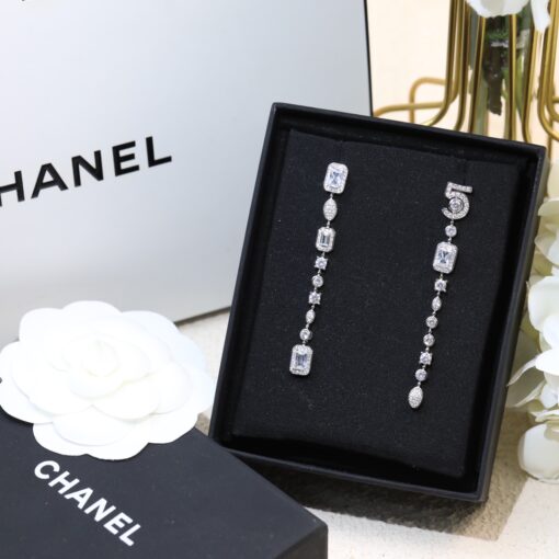 Chanel N?5 Drop Earrings Silver Tone For Women - Image 4