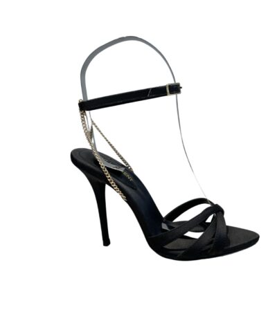 Saint Laurent Melody Sandals In Crepe Satin Black For Women 7315611UUKK1000
