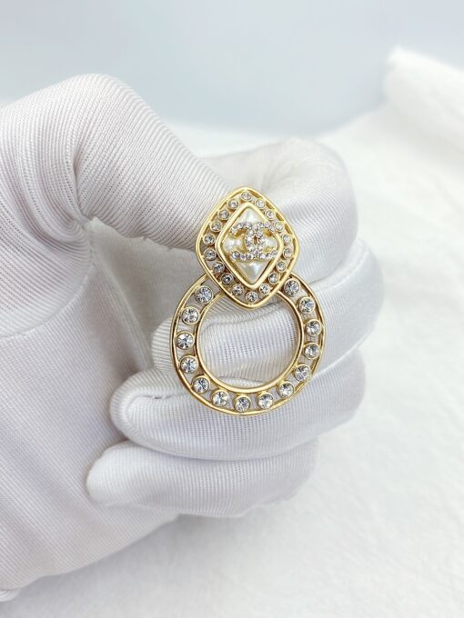 Chanel Sparkling Stone Border Earrings Gold Tone For Women - Image 4