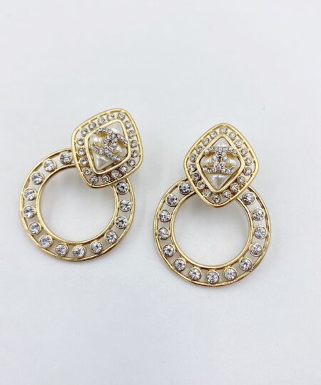 Alternative view of Chanel Sparkling Stone Border Earrings Gold Tone For Women