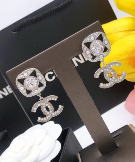 Alternative view of Chanel Square Double C Stud Earrings White For Women