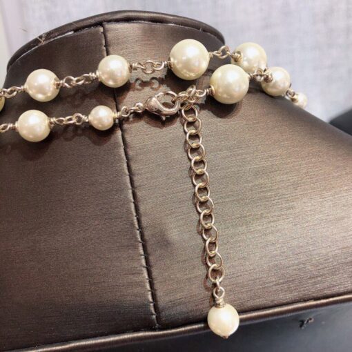 Chanel Stylized Flower Multi Layered Pearl Necklace Gold Tone For Women - Image 3