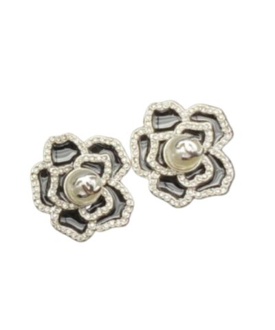 Chanel Sweet Lady Camellia Earrings Black For Women