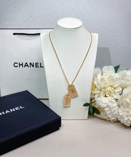 Alternative view of Chanel Two Tag Engraving Signature Necklace Gold Tone For Women