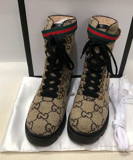 Gucci Trip GG Wool Combat Boots By Canvas Beige/Ebony For Women GG
