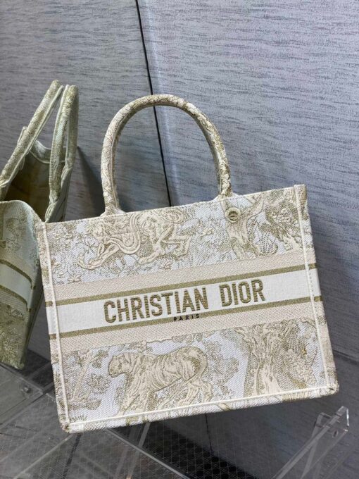 Christian Dior Medium Dior Book Tote Gold-Tone Toile de Jouy Embroidery, Gold, For Women 36cm CD M1296ZTQO_M01E