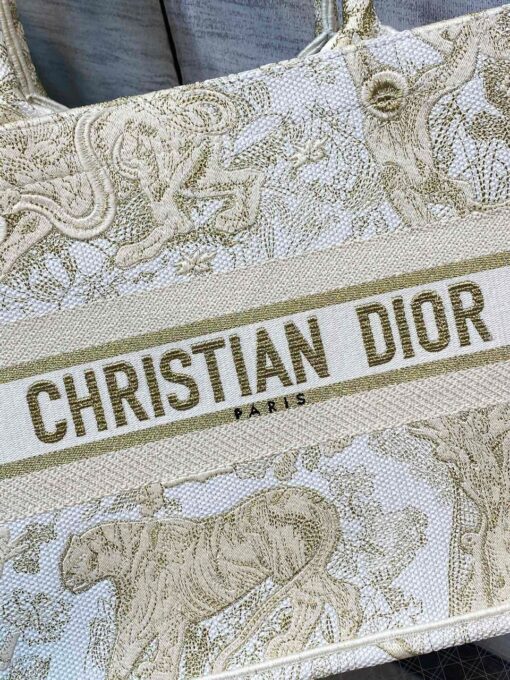 Christian Dior Medium Dior Book Tote Gold-Tone Toile de Jouy Embroidery, Gold, For Women 36cm CD M1296ZTQO_M01E - Image 4