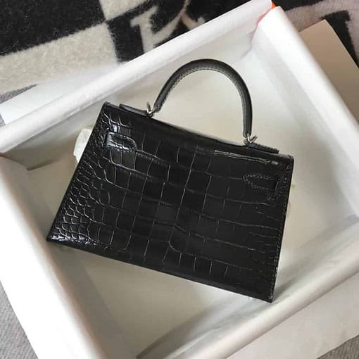 Hermes Mini Kelly 19 Black Silver Toned Hardware Bag For Women, Women's Handbags, Shoulder Bags 7.5in/19cm - Image 2