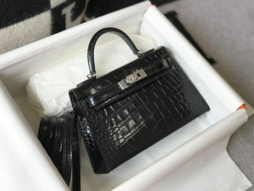 Hermes Mini Kelly 19 Black Silver Toned Hardware Bag For Women, Women's Handbags, Shoulder Bags 7.5in/19cm - Image 3
