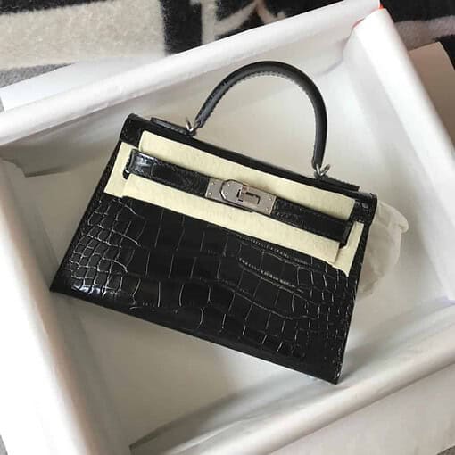 Hermes Mini Kelly 19 Black Silver Toned Hardware Bag For Women, Women's Handbags, Shoulder Bags 7.5in/19cm