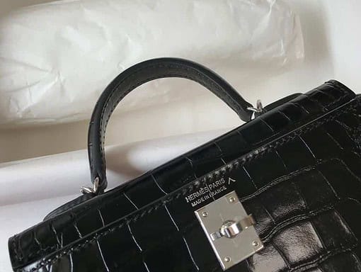 Hermes Mini Kelly 19 Black Silver Toned Hardware Bag For Women, Women's Handbags, Shoulder Bags 7.5in/19cm - Image 5