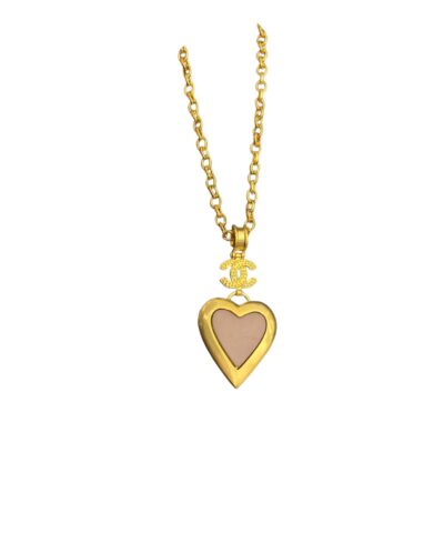 Chanel Yellow Thick Border Heart Necklace Gold Tone For Women