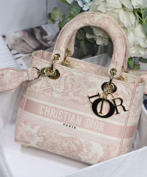 Christian Dior Medium Lady D-Lite Bag Pink For Women 24cm/9.5in CD M0565OTDT_M912