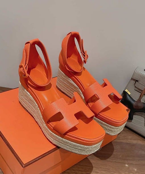 Hermes Doll 40 Espadrilles Orange For Women 1.6in/4cm