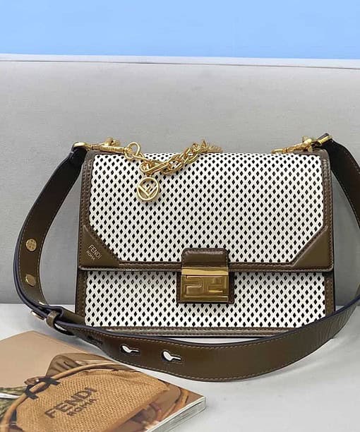 Fendi Medium Kan U White and Brown Bag For Woman 25cm/10in