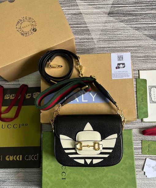 Gucci x Adidas Horsebit 1955 Mini Bag Black For Women, Women's Bags 8.1in/21cm GG 658574 U3ZDG 8726