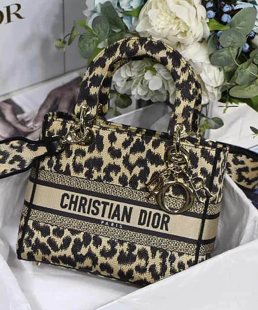 Christian Dior Medium Lady D-Lite Bag Black Gold For Women 24cm/9.5in CD M0565ORHM_M918