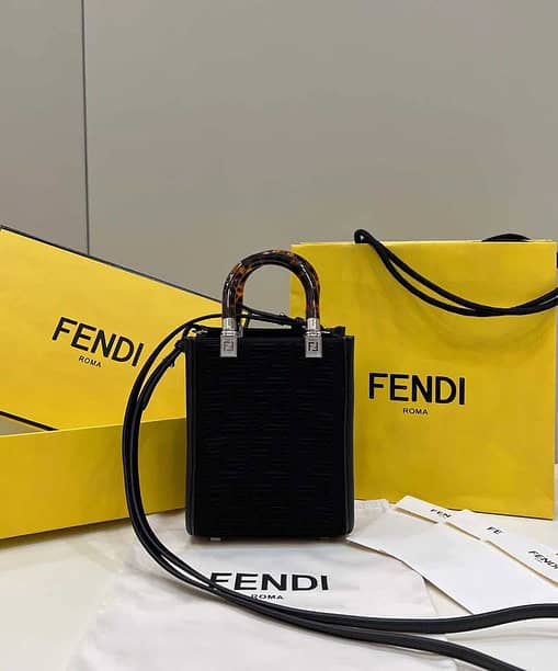 Fendi Mini Sunshine Shopper Black Bag For Woman 18cm/7in