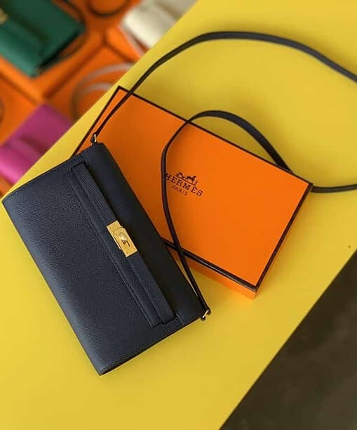 Hermes Kelly Wallet To Go Woc Epsom Blue For Women, Women's Wallet 8.3in/21cm