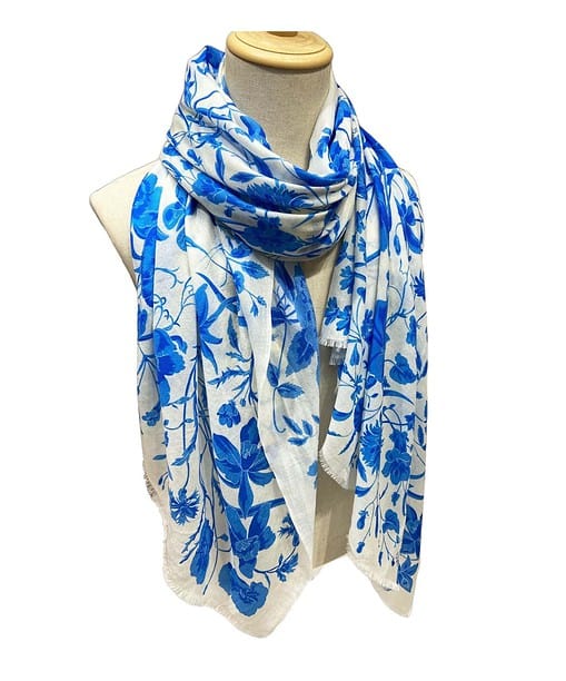 Gucci GG Garden Flower Long Scarf Blue 200cm/79in For Women