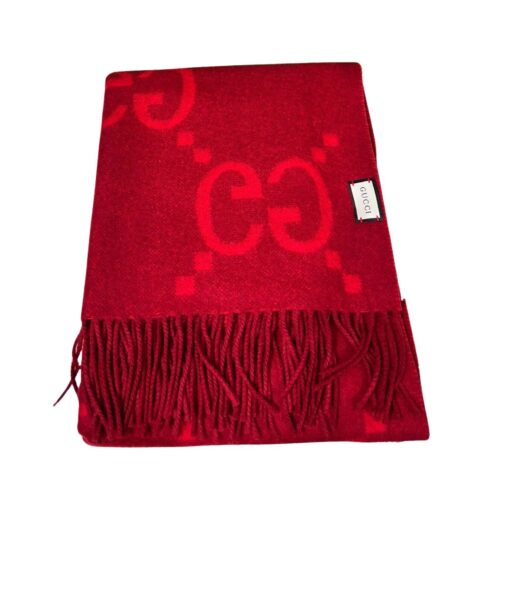 Gucci Cashmere Jacquard Scarf Red 200cm/79in For Women