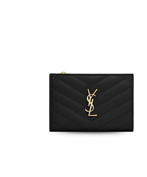 Saint Laurent Cassandre Matelasee Fragments Bi-Fold Wallet Black For Women 5.1in/13cm 668287BOW011000 YSL