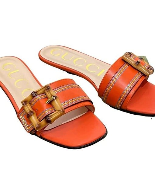 Slide Sandal With Bamboo Buckle Orange For Women