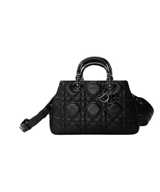 Dior The Medium Lady 95.22 Bag With Black Tone Hardware Black/White/Grey For Women 9.5in/ 24cm