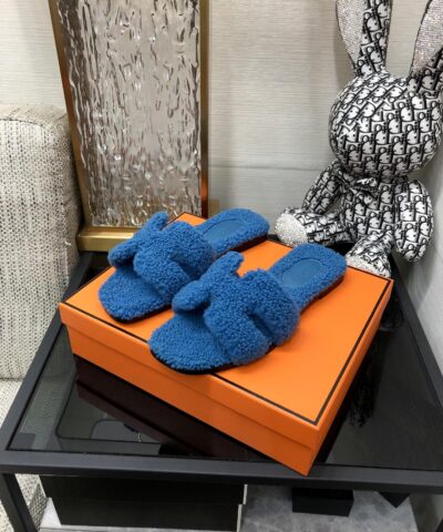 Hermes  Oran Sandal Blue For Women