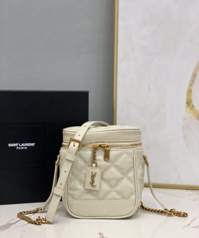 Saint Laurent 80's Vanity Bag In Carre-Quilted Grain De Poudre White For Women 6.4in/16.5cm YSL 649779DME279207
