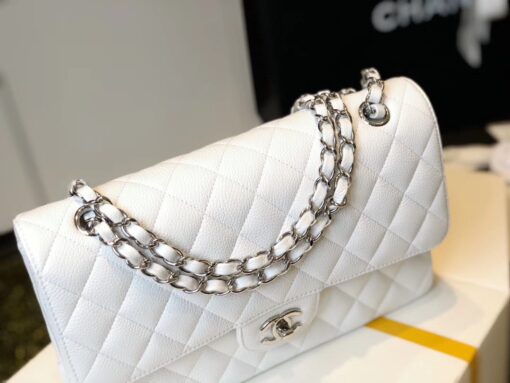 Chanel Classic Medium Flapbag Silver Hardware White 10in/25.5cm - Image 2