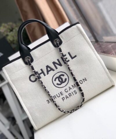 Chanel Small Shopping Bag Silver Hardware White For Women, Women's Handbags, Shoulder Bags 15.2in/39cm AS3257
