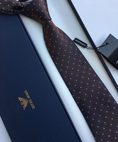 Armani Silk Tie With Geometric Motif Brown Armani Men Tie