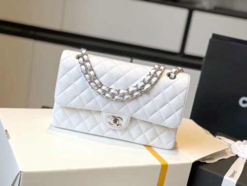 Chanel Classic Medium Flapbag Silver Hardware White 10in/25.5cm - Image 6