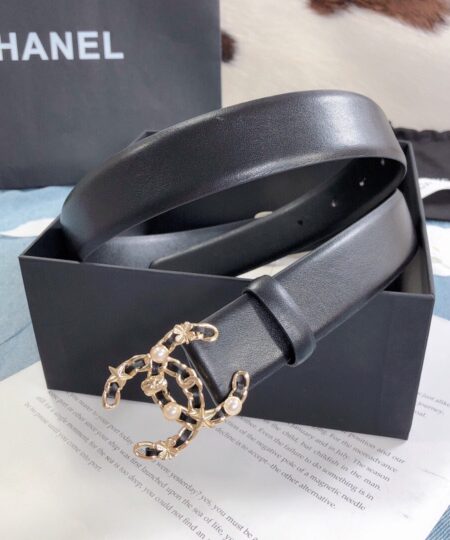Alternative view of Chanel Belt With Double C Buckle Black Gold Toned Hardware Women Belt