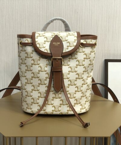 Celine Mini Backpack Folco In Triomphe Canvas White For Women 7in/20cm 197662CAS.01BC